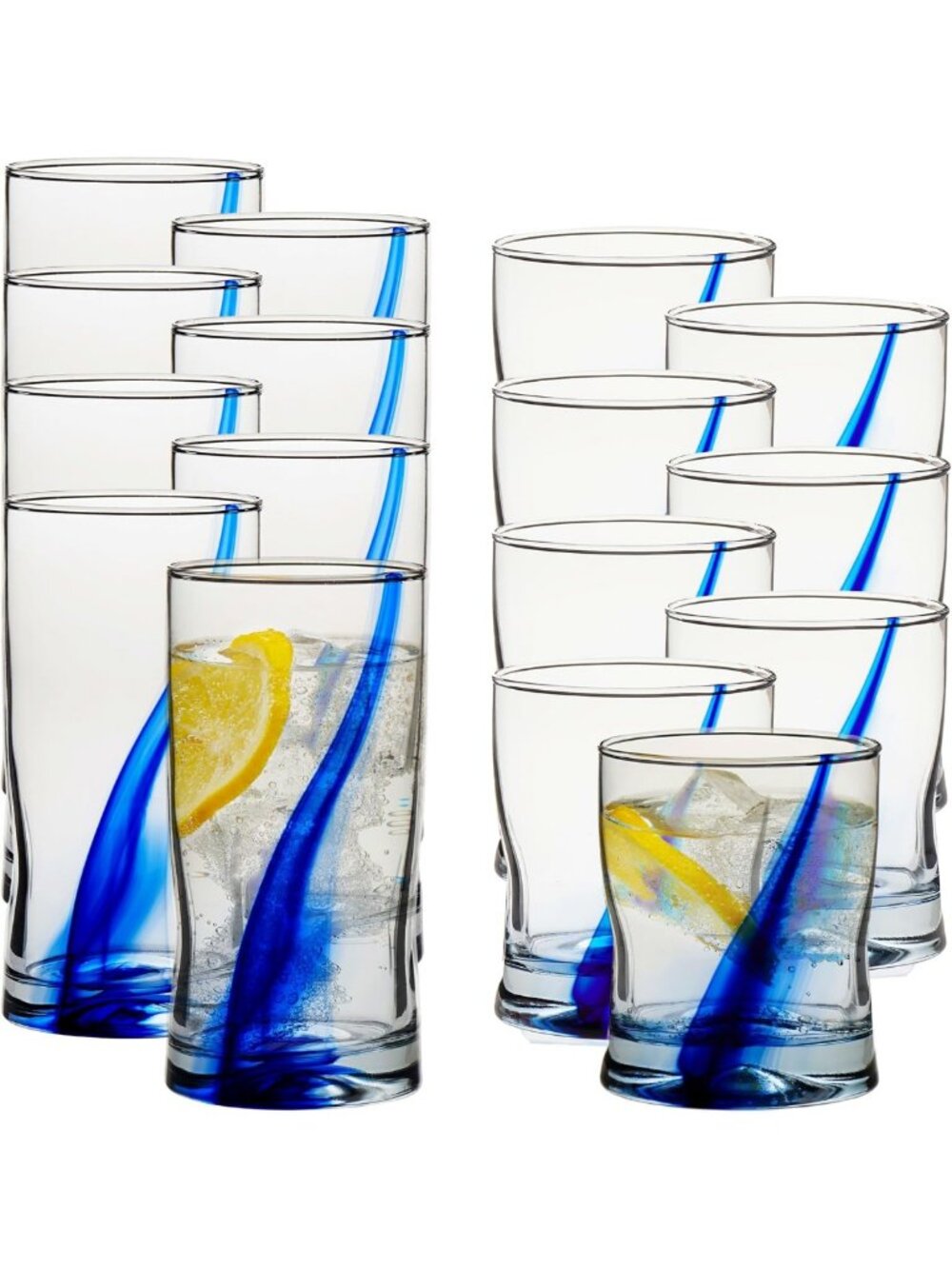 Set of 16 Dimpled Drinking Glasses & Tumblers - 16.75oz & 12.5oz